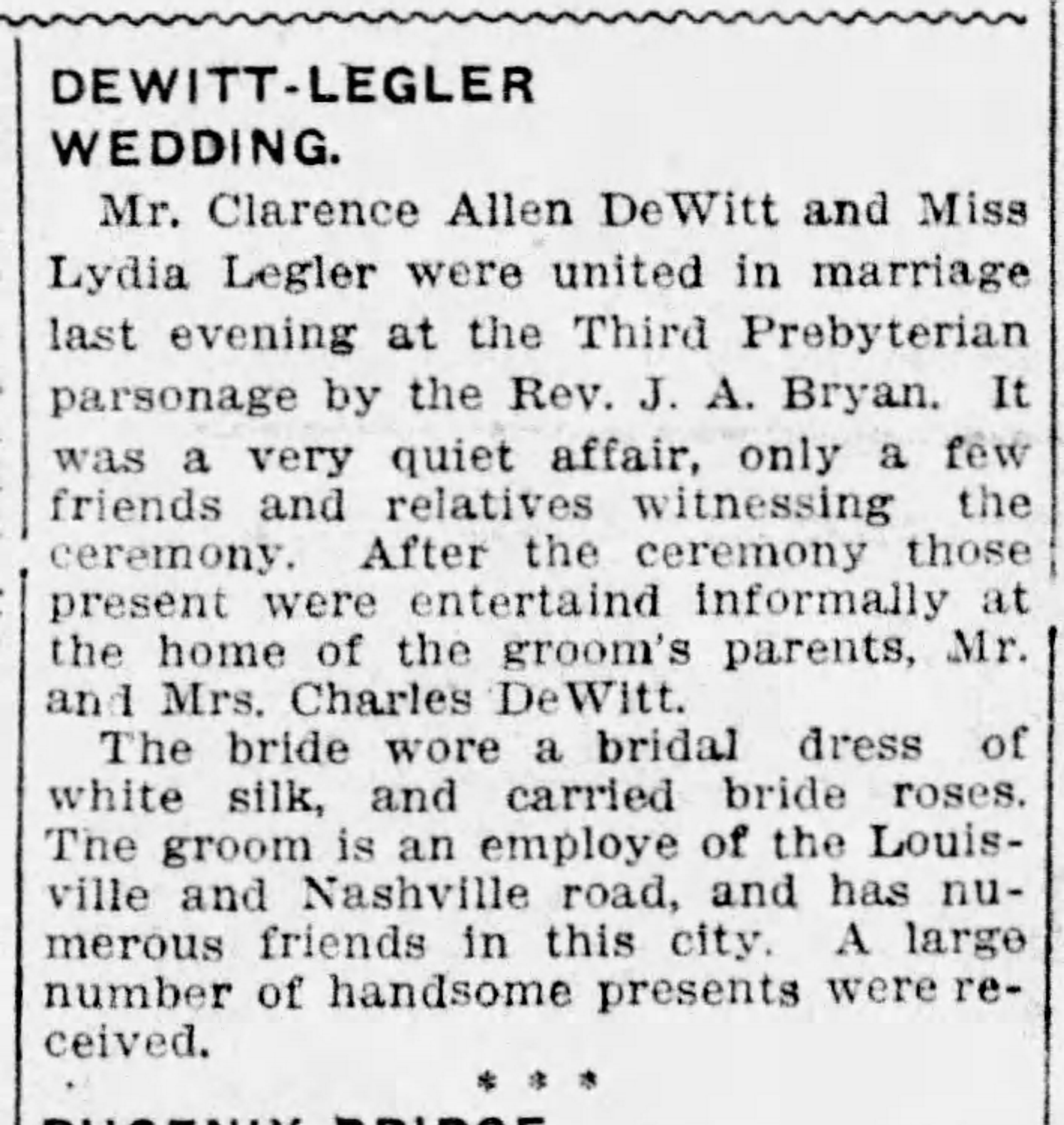Clarence Allen DeWitt-Lydia Legler